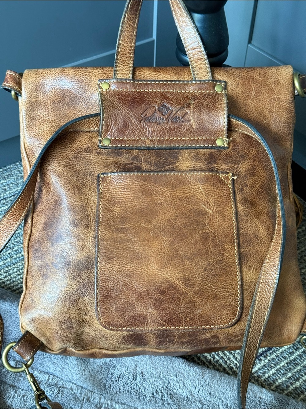 Patricia Nash Luzille distressed look Leather, Fold-Top Backpack purse. - Picture 6 of 16